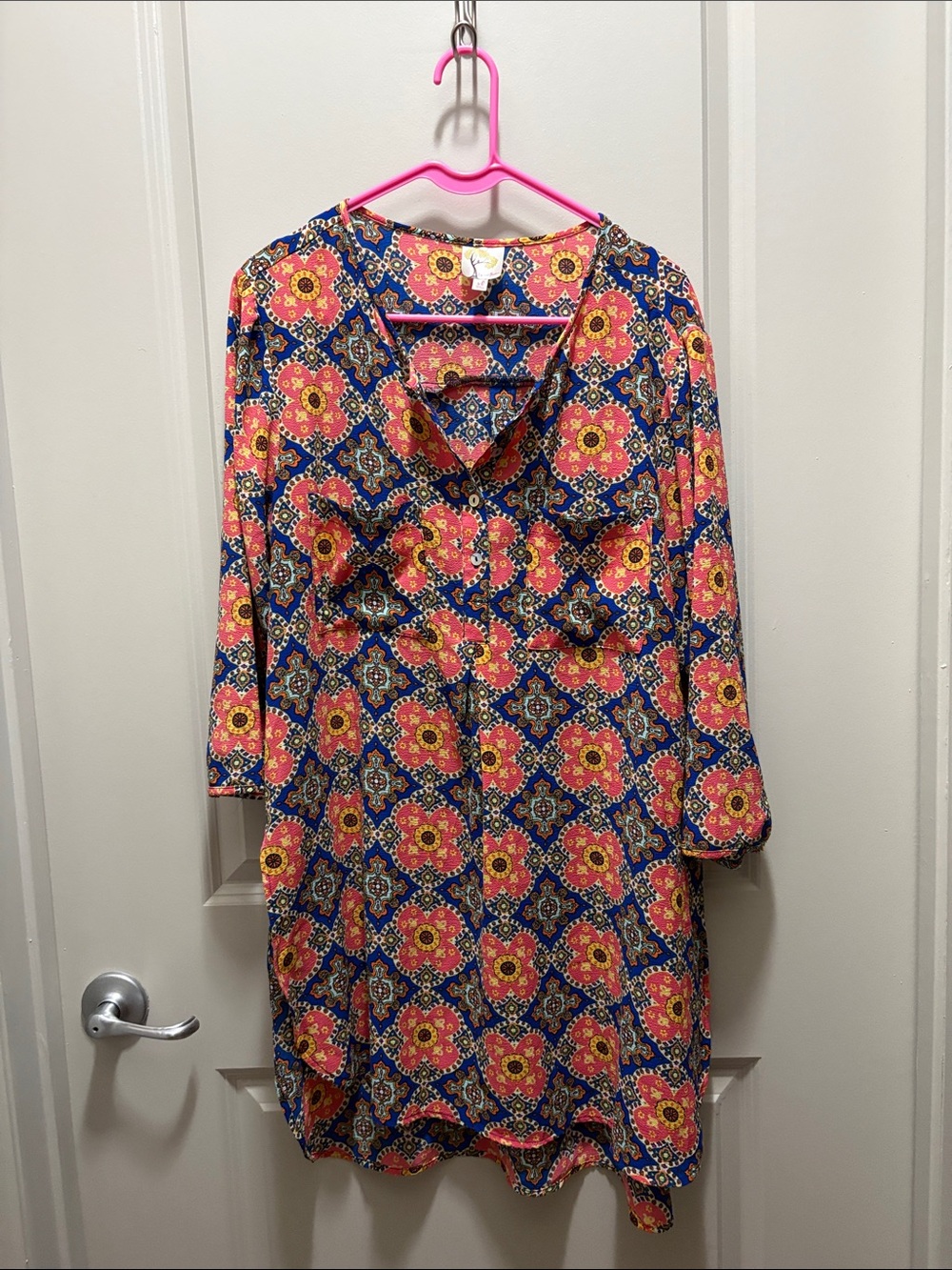 fig and flower Navy Print Tunic with Medallions